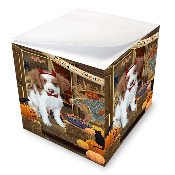 Enter at Own Risk Trick or Treat Halloween Brittany Spaniel Dog Note Cube NOC53047