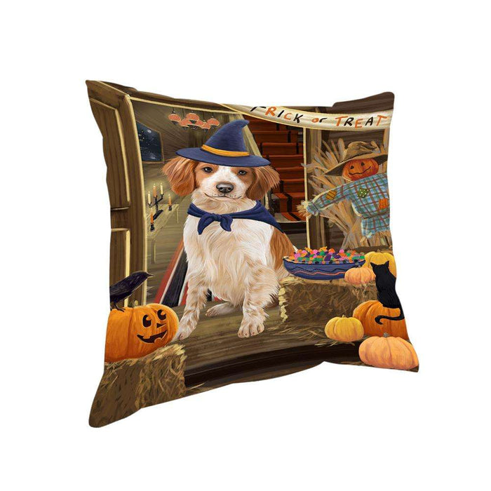 Enter at Own Risk Trick or Treat Halloween Brittany Spaniel Dog Pillow PIL68684