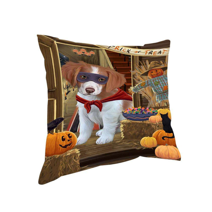 Enter at Own Risk Trick or Treat Halloween Brittany Spaniel Dog Pillow PIL68688