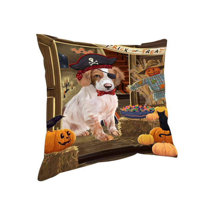 Enter at Own Risk Trick or Treat Halloween Brittany Spaniel Dog Pillow PIL68692