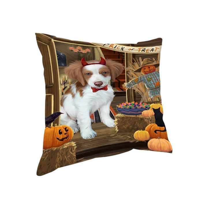 Enter at Own Risk Trick or Treat Halloween Brittany Spaniel Dog Pillow PIL68696