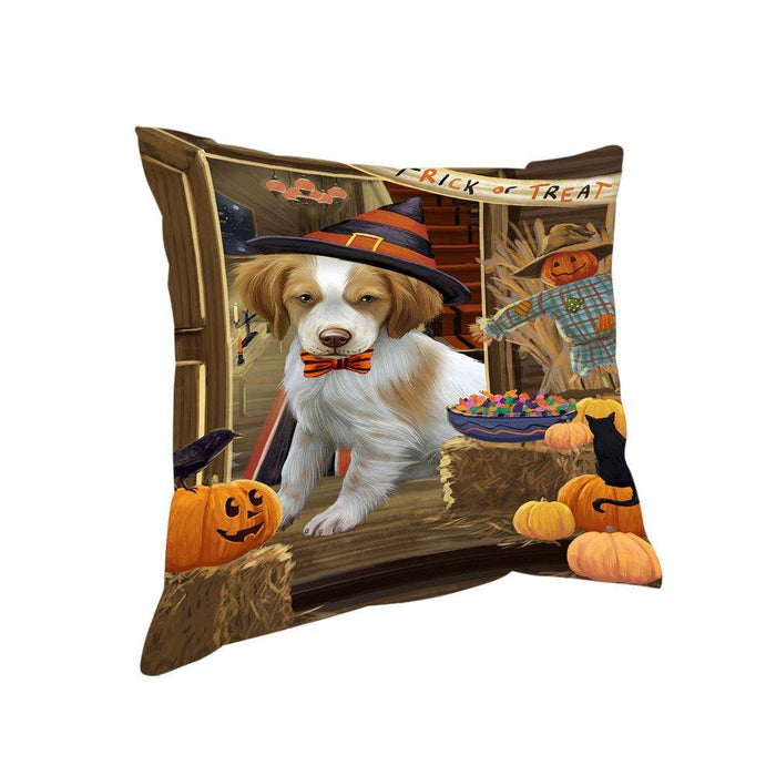 Enter at Own Risk Trick or Treat Halloween Brittany Spaniel Dog Pillow PIL68700