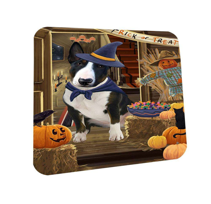 Enter at Own Risk Trick or Treat Halloween Bull Terrier Dog Coasters Set of 4 CST53008