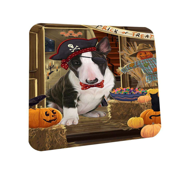 Enter at Own Risk Trick or Treat Halloween Bull Terrier Dog Coasters Set of 4 CST53010