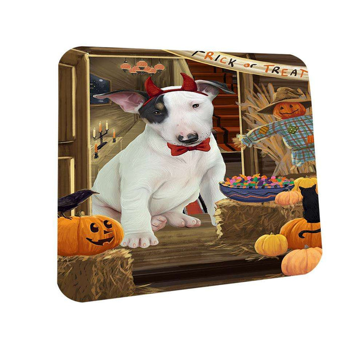 Enter at Own Risk Trick or Treat Halloween Bull Terrier Dog Coasters Set of 4 CST53011