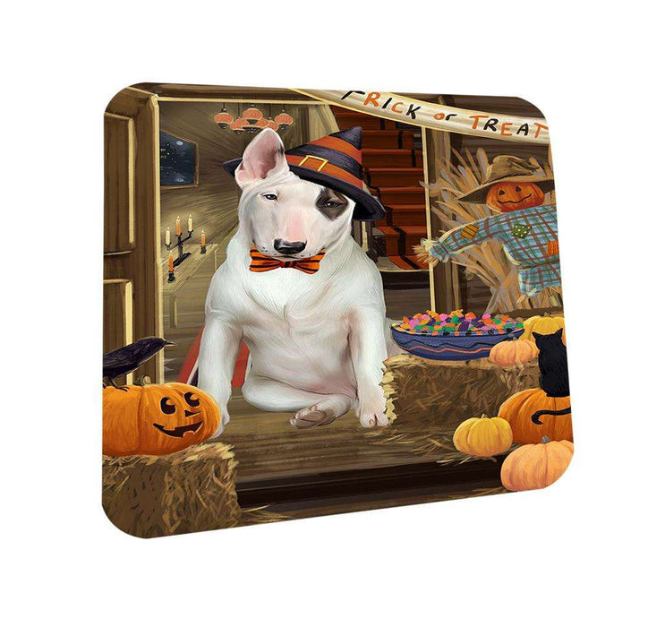 Enter at Own Risk Trick or Treat Halloween Bull Terrier Dog Coasters Set of 4 CST53012