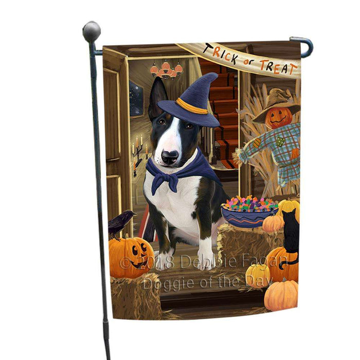 Enter at Own Risk Trick or Treat Halloween Bull Terrier Dog Garden Flag GFLG53111
