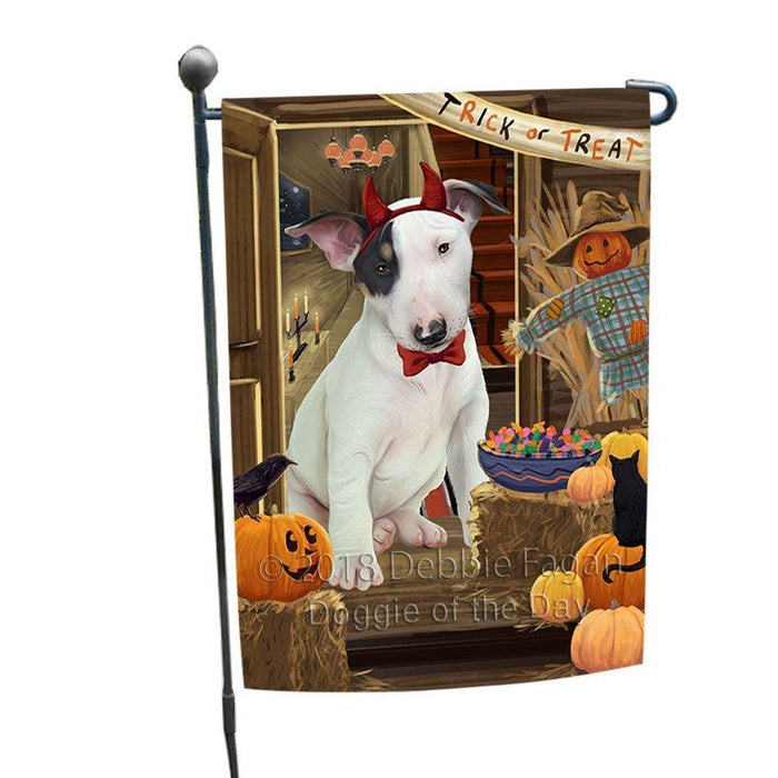 Enter at Own Risk Trick or Treat Halloween Bull Terrier Dog Garden Flag GFLG53114