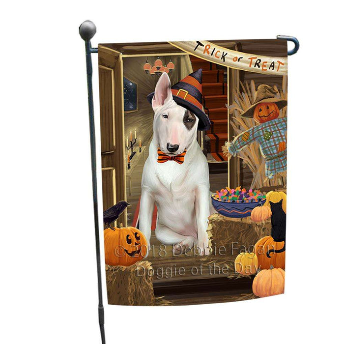 Enter at Own Risk Trick or Treat Halloween Bull Terrier Dog Garden Flag GFLG53115