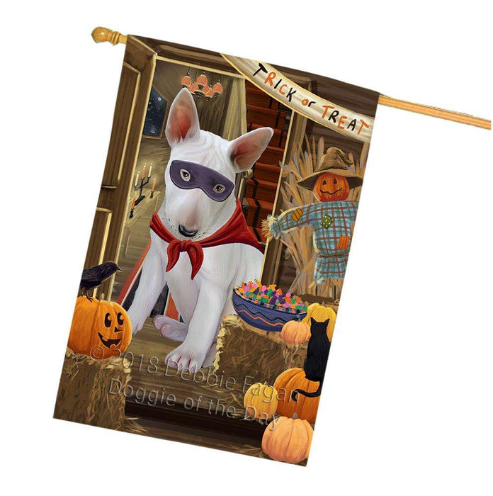 Enter at Own Risk Trick or Treat Halloween Bull Terrier Dog House Flag FLG53248