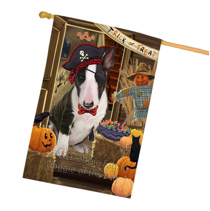 Enter at Own Risk Trick or Treat Halloween Bull Terrier Dog House Flag FLG53249