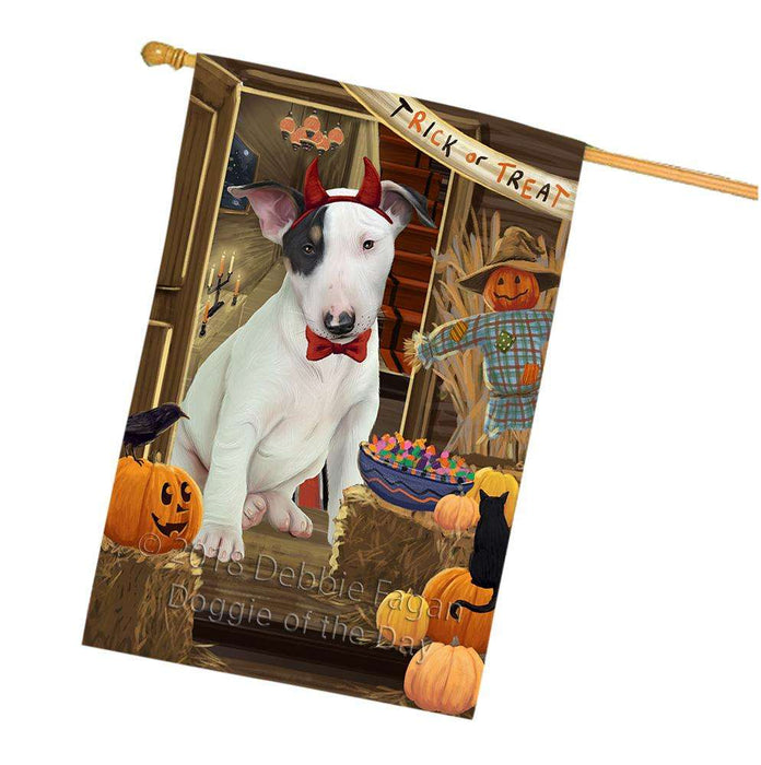 Enter at Own Risk Trick or Treat Halloween Bull Terrier Dog House Flag FLG53250