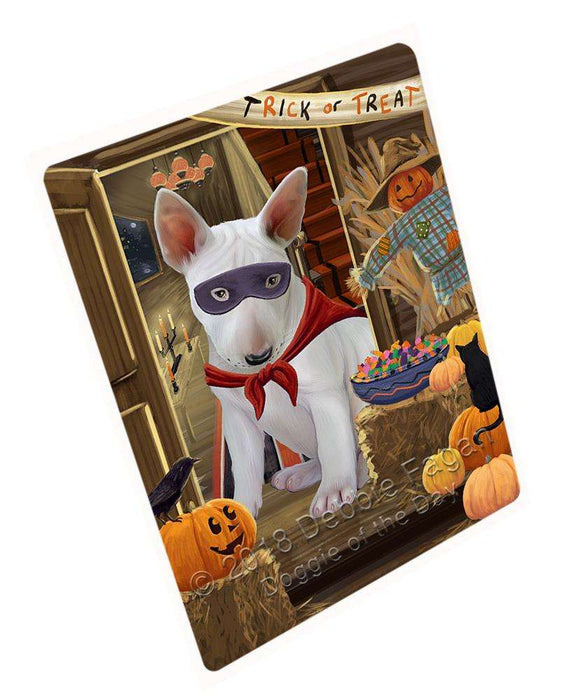 Enter At Own Risk Trick Or Treat Halloween Bull Terrier Dog Magnet Mini (3.5" x 2") MAG63594