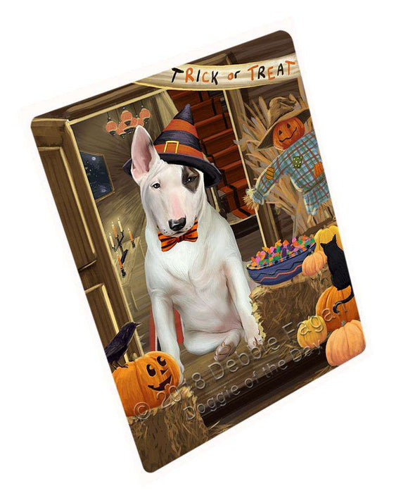 Enter At Own Risk Trick Or Treat Halloween Bull Terrier Dog Magnet Mini (3.5" x 2") MAG63603
