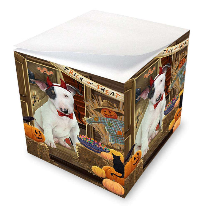 Enter at Own Risk Trick or Treat Halloween Bull Terrier Dog Note Cube NOC53052
