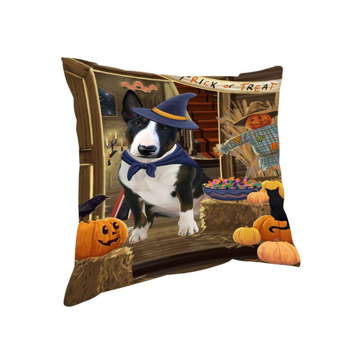 Enter at Own Risk Trick or Treat Halloween Bull Terrier Dog Pillow PIL68704