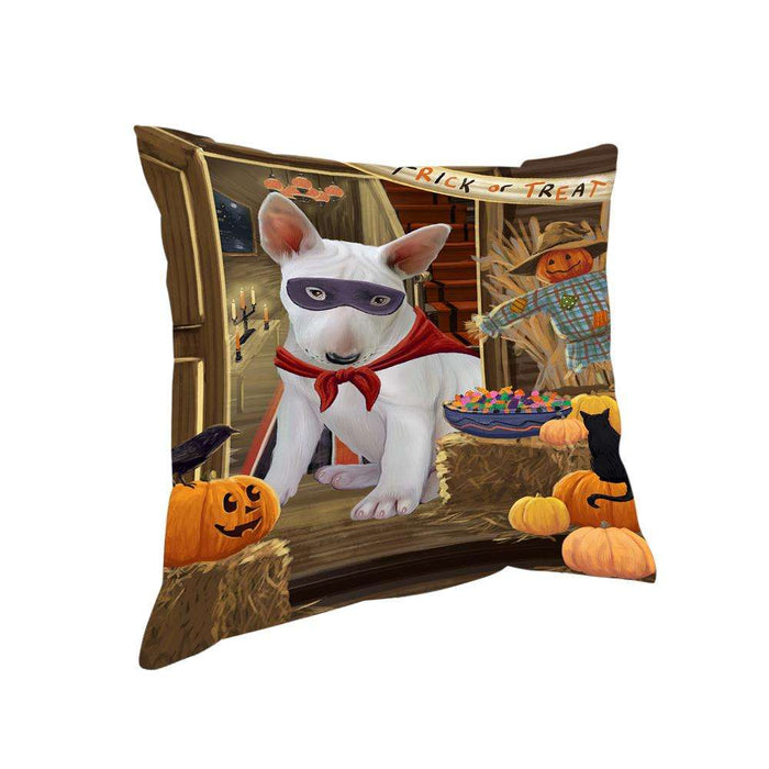 Enter at Own Risk Trick or Treat Halloween Bull Terrier Dog Pillow PIL68708