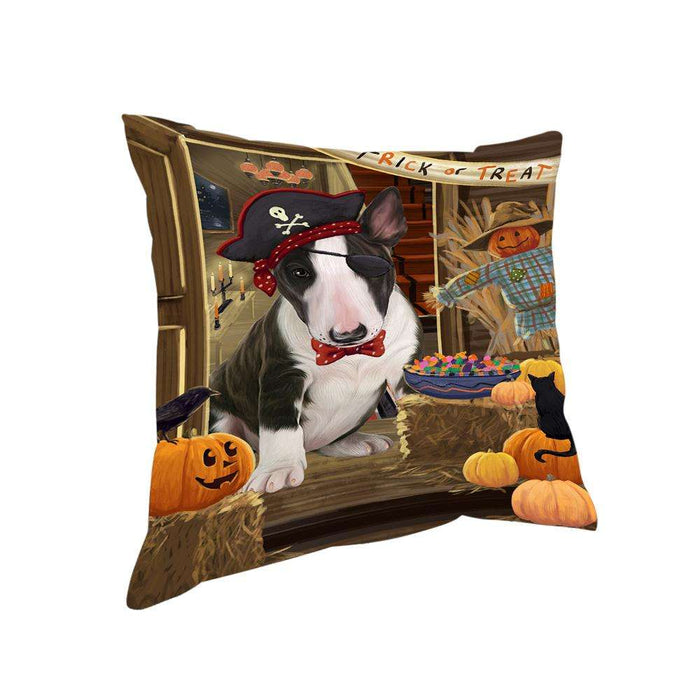 Enter at Own Risk Trick or Treat Halloween Bull Terrier Dog Pillow PIL68712
