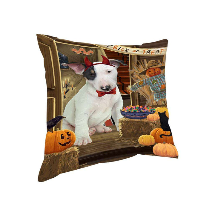 Enter at Own Risk Trick or Treat Halloween Bull Terrier Dog Pillow PIL68716