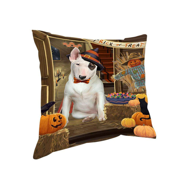 Enter at Own Risk Trick or Treat Halloween Bull Terrier Dog Pillow PIL68720