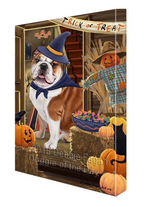 Enter at Own Risk Trick or Treat Halloween Bulldog Canvas Print Wall Art Décor CVS95336