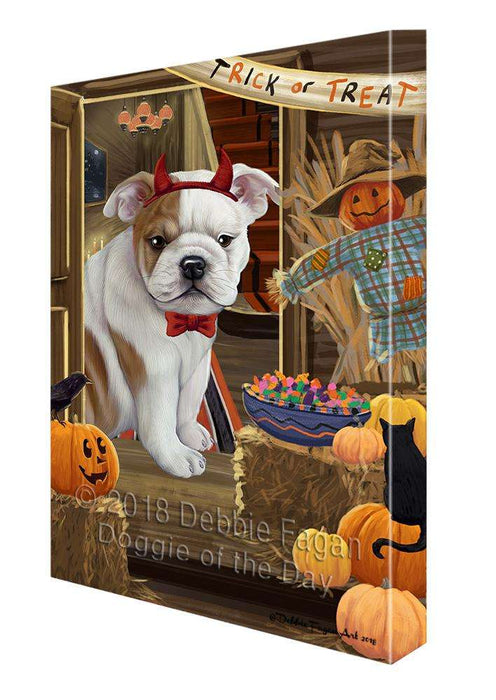 Enter at Own Risk Trick or Treat Halloween Bulldog Canvas Print Wall Art Décor CVS95363