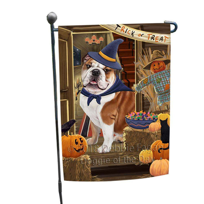 Enter at Own Risk Trick or Treat Halloween Bulldog Garden Flag GFLG53116