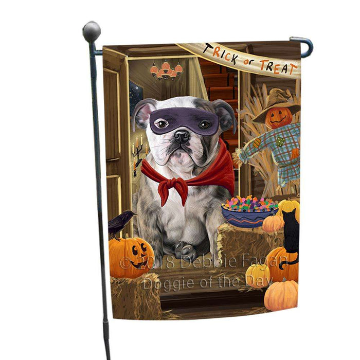Enter at Own Risk Trick or Treat Halloween Bulldog Garden Flag GFLG53117