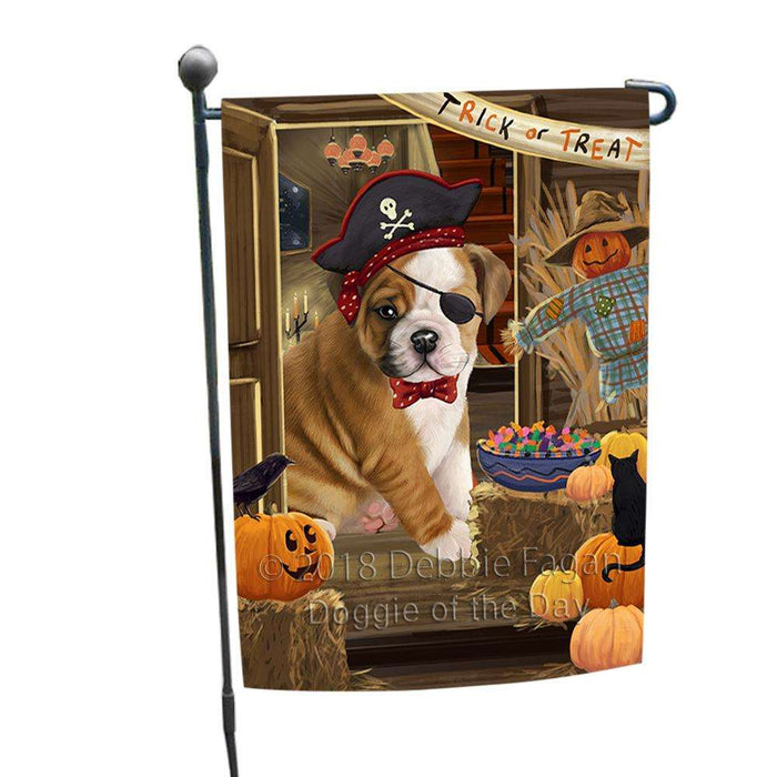 Enter at Own Risk Trick or Treat Halloween Bulldog Garden Flag GFLG53118