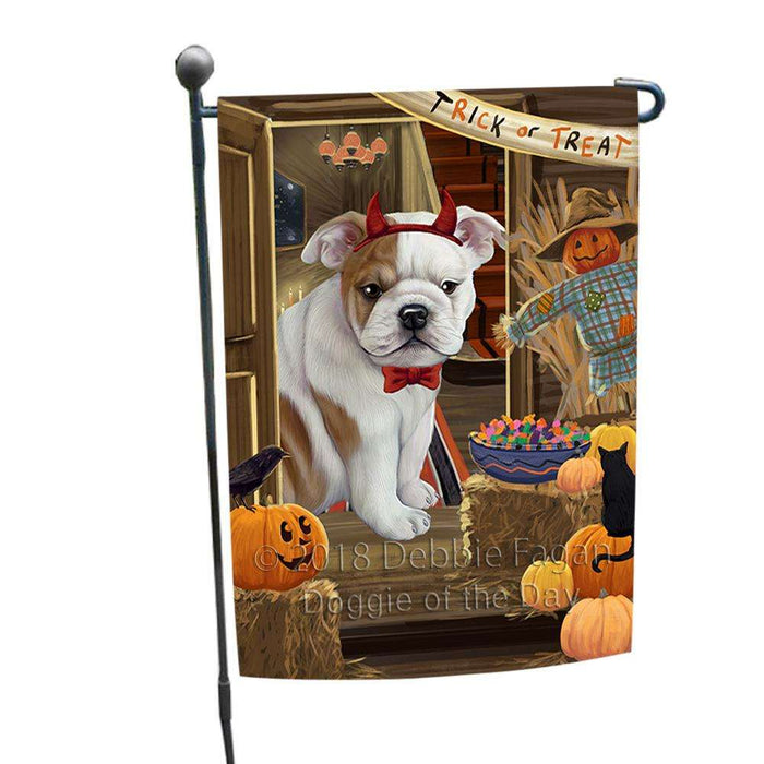 Enter at Own Risk Trick or Treat Halloween Bulldog Garden Flag GFLG53119