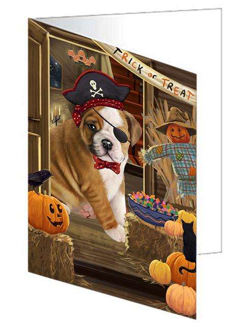 Enter at Own Risk Trick or Treat Halloween Bulldog Handmade Artwork Assorted Pets Greeting Cards and Note Cards with Envelopes for All Occasions and Holiday Seasons GCD63197