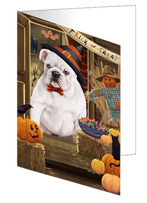 Enter at Own Risk Trick or Treat Halloween Bulldog Handmade Artwork Assorted Pets Greeting Cards and Note Cards with Envelopes for All Occasions and Holiday Seasons GCD63203
