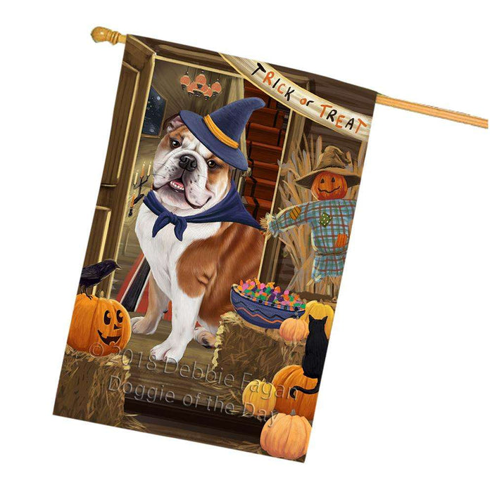 Enter at Own Risk Trick or Treat Halloween Bulldog House Flag FLG53252