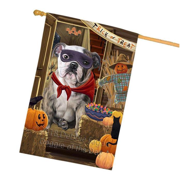 Enter at Own Risk Trick or Treat Halloween Bulldog House Flag FLG53253