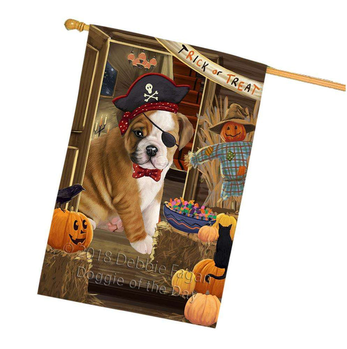 Enter at Own Risk Trick or Treat Halloween Bulldog House Flag FLG53254