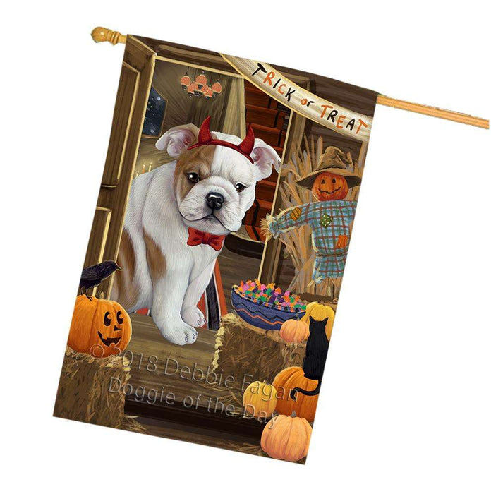 Enter at Own Risk Trick or Treat Halloween Bulldog House Flag FLG53255