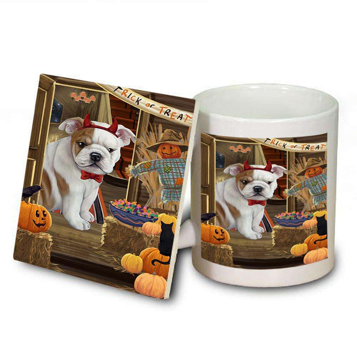 Enter at Own Risk Trick or Treat Halloween Bulldog Mug and Coaster Set MUC53049