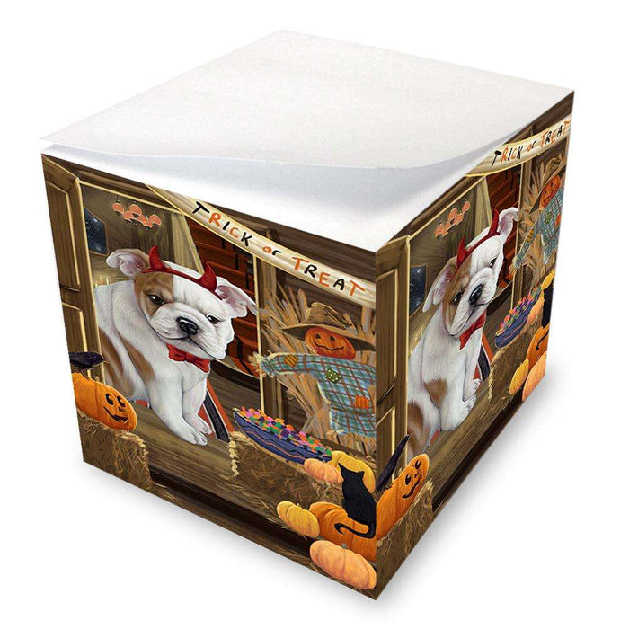 Enter at Own Risk Trick or Treat Halloween Bulldog Note Cube NOC53057