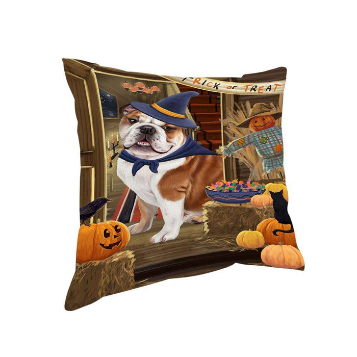 Enter at Own Risk Trick or Treat Halloween Bulldog Pillow PIL68724