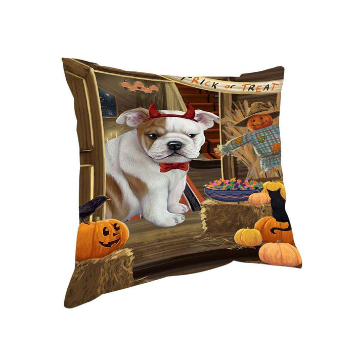 Enter at Own Risk Trick or Treat Halloween Bulldog Pillow PIL68736