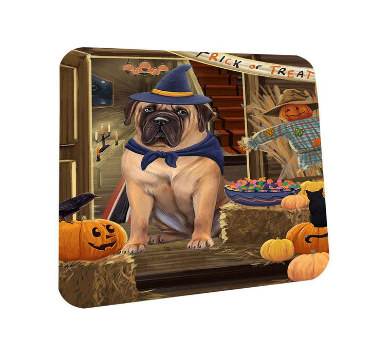 Enter at Own Risk Trick or Treat Halloween Bullmastiff Dog Coasters Set of 4 CST53018