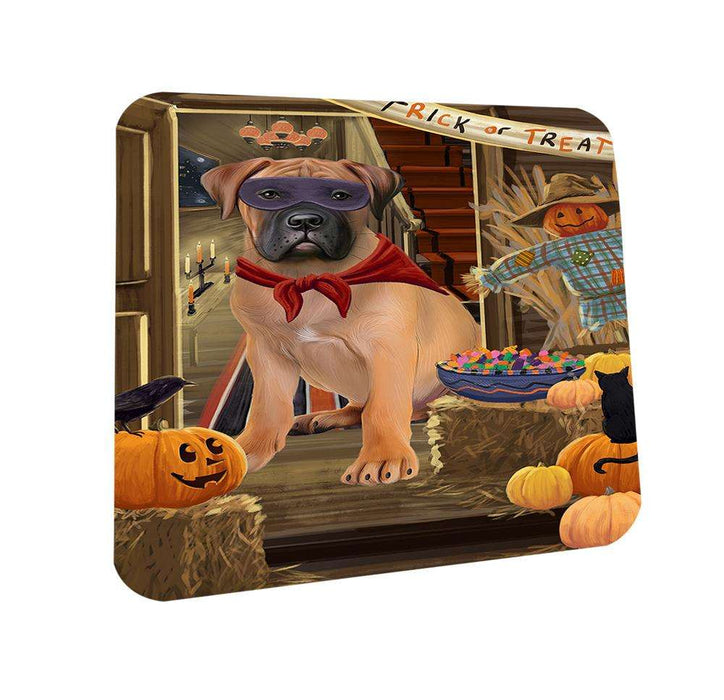 Enter at Own Risk Trick or Treat Halloween Bullmastiff Dog Coasters Set of 4 CST53019