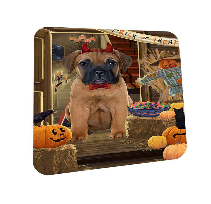 Enter at Own Risk Trick or Treat Halloween Bullmastiff Dog Coasters Set of 4 CST53021