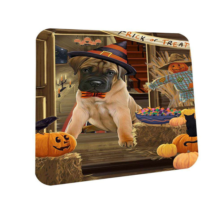 Enter at Own Risk Trick or Treat Halloween Bullmastiff Dog Coasters Set of 4 CST53022