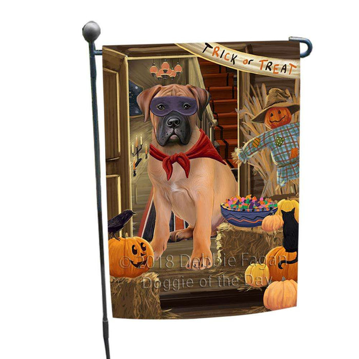 Enter at Own Risk Trick or Treat Halloween Bullmastiff Dog Garden Flag GFLG53122