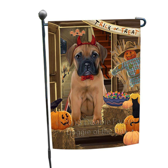 Enter at Own Risk Trick or Treat Halloween Bullmastiff Dog Garden Flag GFLG53124