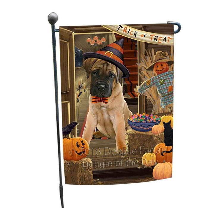 Enter at Own Risk Trick or Treat Halloween Bullmastiff Dog Garden Flag GFLG53125