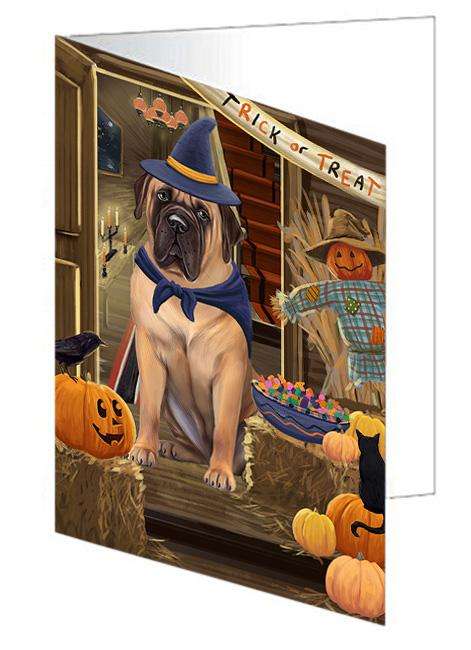 Enter at Own Risk Trick or Treat Halloween Bullmastiff Dog Handmade Artwork Assorted Pets Greeting Cards and Note Cards with Envelopes for All Occasions and Holiday Seasons GCD63206