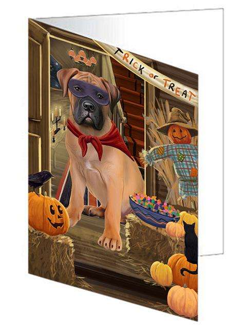 Enter at Own Risk Trick or Treat Halloween Bullmastiff Dog Handmade Artwork Assorted Pets Greeting Cards and Note Cards with Envelopes for All Occasions and Holiday Seasons GCD63209