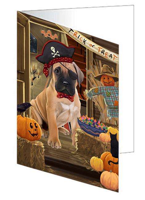 Enter at Own Risk Trick or Treat Halloween Bullmastiff Dog Handmade Artwork Assorted Pets Greeting Cards and Note Cards with Envelopes for All Occasions and Holiday Seasons GCD63212